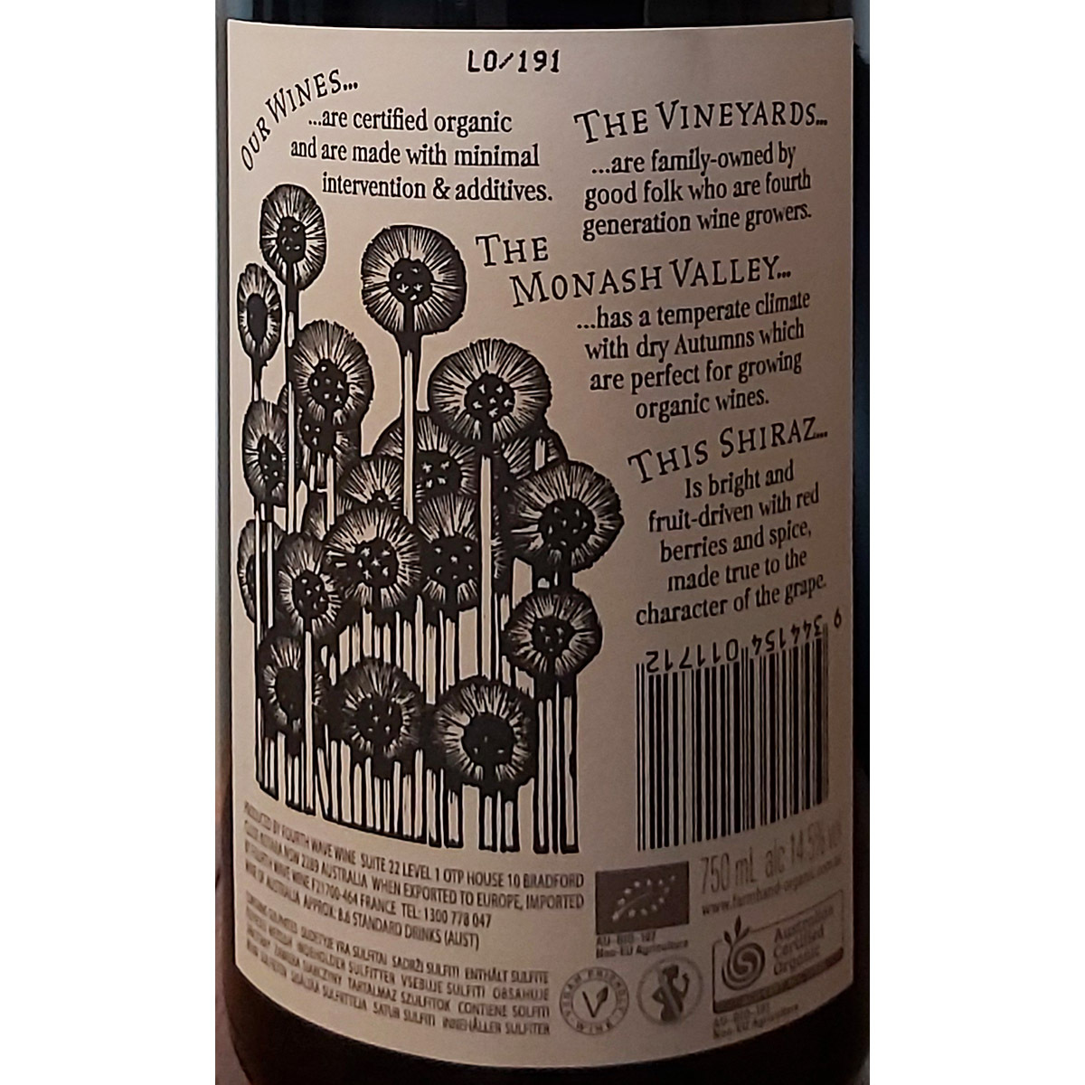 Farm Hand Organic Shiraz 2020 13.34 Organic Wine Store