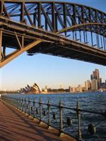 Sydney Harbour Bridge and the Opera House after a sunny day