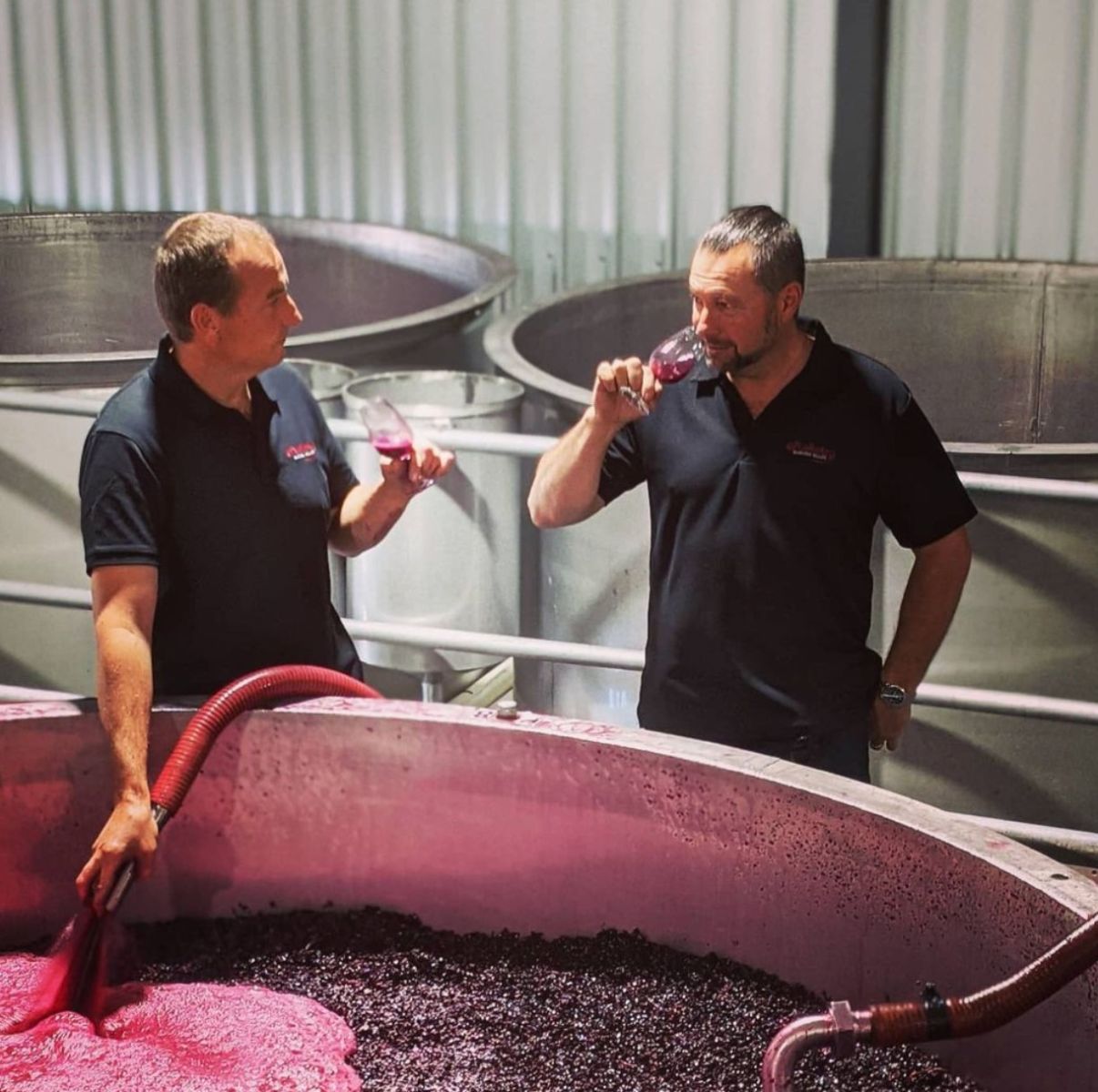 Troy and Tony Kalleske assessing the vintage.