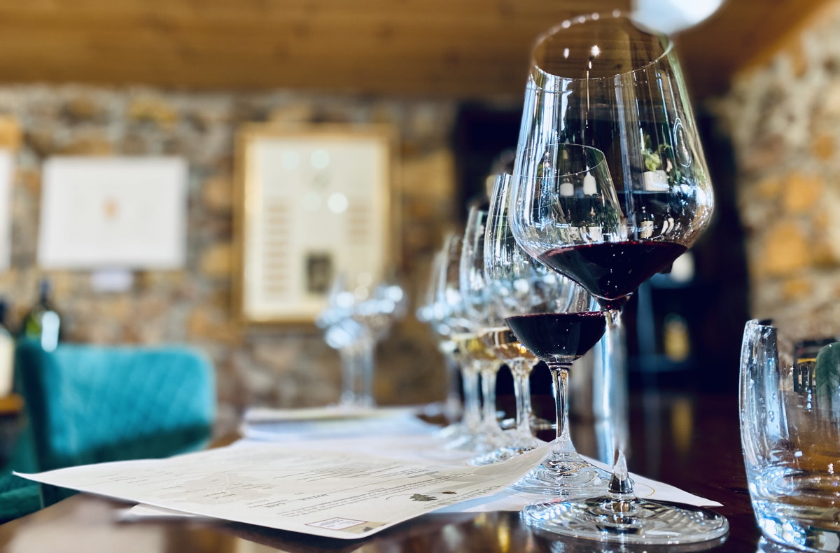 Tasting wines in the beautiful Biodynamic Wine Room at Cullen Winery.